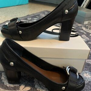 Nine West Black Leather High Heel Loafers
